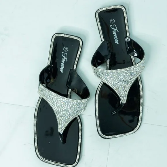 New In Box Square Rhinestone Flip-Flop in Black - Picture 1 of 2